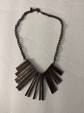 Statement Geometric Fringe Necklace in Antique Bronze